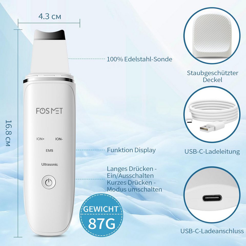 FOSMET Porenreiniger Ultraschall Skin Scrubber